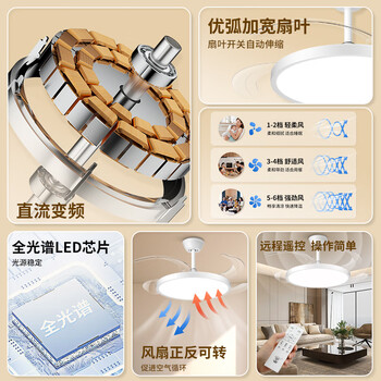 钻石牌风扇灯餐厅吊扇灯LED全光谱客厅灯扇一体36寸遥控定时带灯风扇纯铜电机一级能效8928