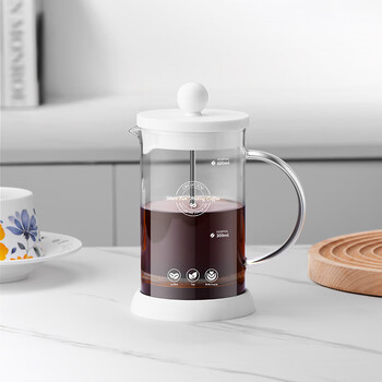 圆乐（circle joy）白色玻璃法压壶手冲咖啡壶 家用咖啡过滤网过滤杯法式滤压壶600ml