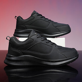 繁安46大码男鞋春季新款47休闲皮面防水轻便防滑运动黑色厨师工作鞋4