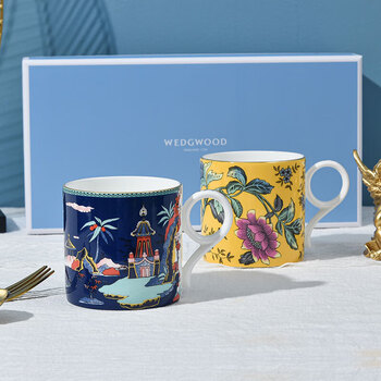 Wedgwood威基伍德漫游美境黄色绮想+蓝塔物语马克杯对杯套盒