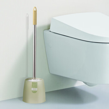 JAJALIN厕所软毛长柄 不锈钢清洁刷子卫生间洁厕刷 带底座马桶刷 北欧黄