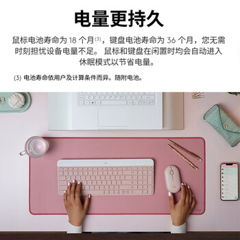罗技（Logitech）时尚系列 MK470 键鼠套装 无线键鼠套装 超薄 全尺寸 玫瑰粉 附带无线2.4G接收器