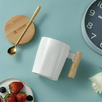 特美刻400ML马克杯 带盖咖啡杯子瓷杯牛奶杯水杯随手茶杯 TCL1329 白色