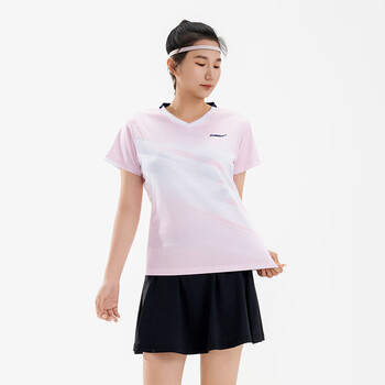 川崎羽毛球服女款夏季速干透气训练服V领运动服T恤 锋芒粉 S