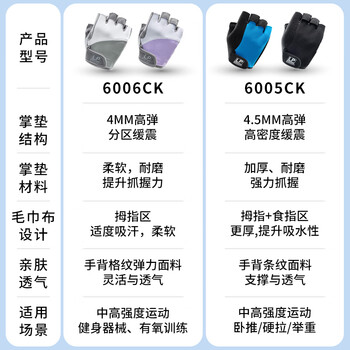 LP运动半指健身手套防滑透气骑行训练薄防起茧女性专用白灰6006CK-L