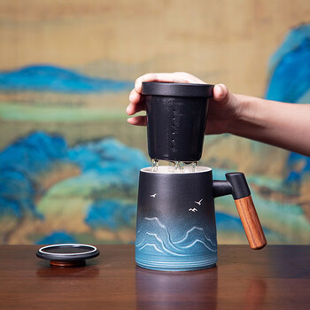 平仄故宫文创泡茶杯陶瓷茶水分离杯水杯马克杯送朋友领导千里江山