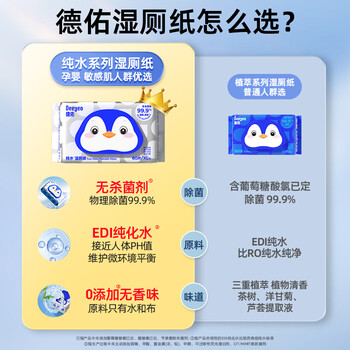德佑纯水湿厕纸尝新装80抽*4包XL码 湿厕卫生纸湿纸巾厕纸 母婴可用