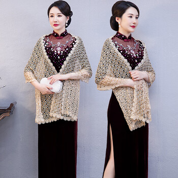 赛曼蝶喜婆婆婚宴旗袍外搭开衫女式春秋婚宴婚礼喜妈妈搭配旗袍蕾丝