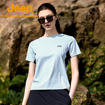 JEEP吉普女式短袖T恤衫J522084501冰蓝色尺码可选M-6XL下单备注尺码