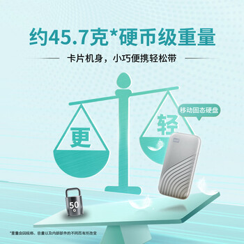 西部数据（WD）2TB NVMe 移动固态硬盘（PSSD）My Passport随行SSD type-c接口 1050MB/s 手机直连笔记本两用外接