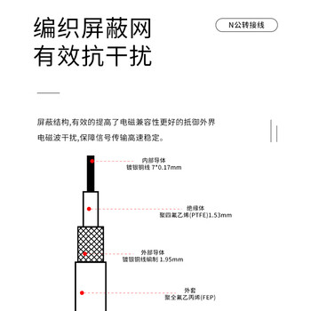 玖鼎新 N公转UHF公射频连接线RG316 0-6G N/M-JJ天线延长线转接线屏蔽耐高温0.1米 JDX-NM-JJ6-1