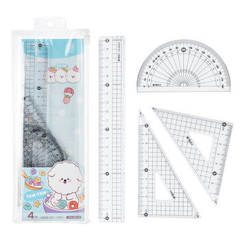 晨光（M&G）(M&G)文具卡通蓝套尺尺子套装小学生考试 4件套（直尺20cm+三角尺*2+量角器） 中高考