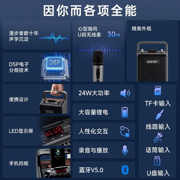 漫步者（EDIFIER）PP205无线版 手提便携蓝牙音箱 广场舞音响 户外K歌音箱 暮云灰