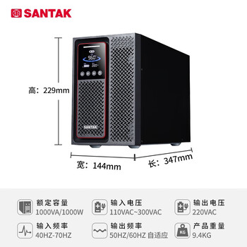 山特（SANTAK）C1K 在线式UPS不间断电源1000VA/1000W 稳压服务器机房电脑内置电池标准机