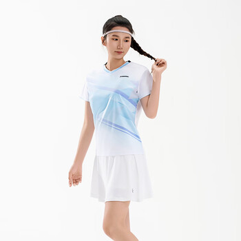 川崎羽毛球服女款夏季速干透气训练服V领运动服T恤 幻影蓝 M