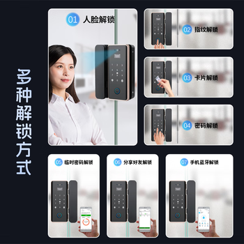 真地 Realand  人脸识别门禁锁玻璃门单门双开门指纹锁办公室涂鸦app远程开锁密码锁钥匙应急开锁 Q6