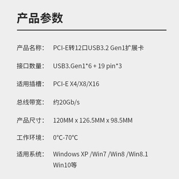 魔羯MOGE 12口扩展卡USB3.0转接卡PCIE转usb3.2 Gen1服务器工业控制 风扇散热 MC2056
