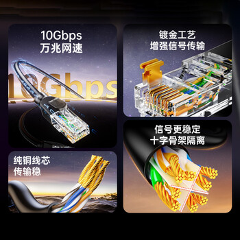 毕亚兹 纯铜超六类万兆网线 CAT6A类成品线 家用电脑网络宽带工程跳线兼容千兆8芯2.5g连接线 3米