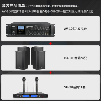 狮乐（SHILE）10英寸会议室音响系统 功放音响组合舞蹈室报告厅教室壁挂音箱套装AV106+BX106两对+SH28配2手持