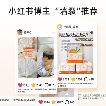 DEEYEO小白兔绵柔巾洗脸巾婴儿新生儿宝宝干湿手口两用湿纸巾100抽*6包