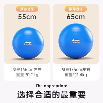 李宁（LI-NING）瑜伽球健身55cm成人训练弹力加厚专业防爆防滑抗压768蓝