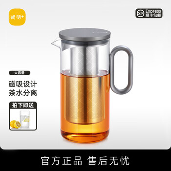 尚明（SAMADOYO）耐热玻璃茶壶茶水分离不锈钢过滤泡茶壶大容量泡茶器功夫茶具套装 枪黑色 900ml
