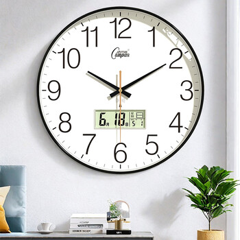 康巴丝（Compas）挂钟电波钟自动对时考场客厅时钟石英钟表挂墙D6537-1流沙金 30cm
