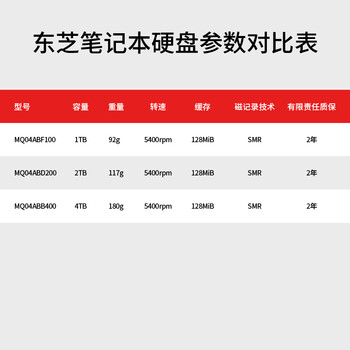 东芝（TOSHIBA）4TB 5400转 128MB  SATA接口 机械硬盘 笔记本硬盘 电脑扩容 数据恢复服务 (MQ04ABB400)