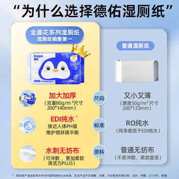 德佑湿厕纸家庭装80抽*6包 湿厕卫生纸厕纸洁厕湿纸巾 可搭配卷纸使用