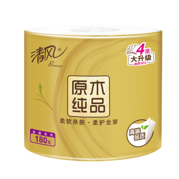 清风【李昀锐同款】有芯卷纸 原木金装4层加厚180克*10卷 卫生纸