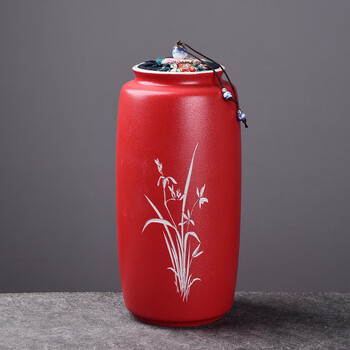 肖字和德新中式雕刻粗陶茶叶罐花瓶摆件布塞密封罐普