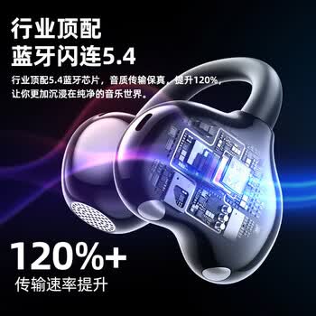 纽曼S6 Pro无线蓝牙6.0智能AI耳机 耳夹式骨传导概念开放式不入耳 流光紫【全新升级+蓝牙6.0无尽黑