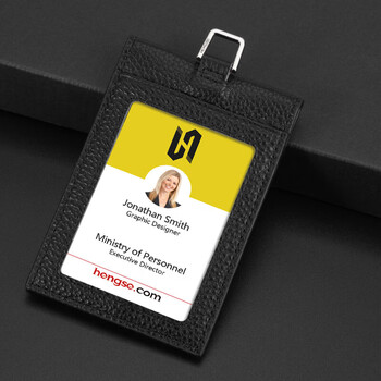 恒色（HENGSE）L7722牛皮折叠工作牌卡套多卡位校园学生饭卡证件套门禁卡行政胸牌工牌卡套