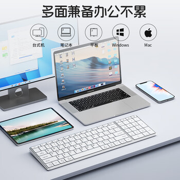 B.O.W航世 HD236L-2无线蓝牙双模充电键盘 超薄静音笔记本电脑手机平板ipad办公家用通用键盘 银白色