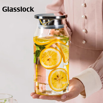 GLASSLOCK凉水壶高硼硅玻璃茶水分离耐高温冷水壶泡茶壶家用玻璃果汁杯1.1L
