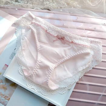 桃蜜日系软妹拼色蝴蝶结少女内裤棉蕾丝花边女生三角裤包臀w 粉色 l