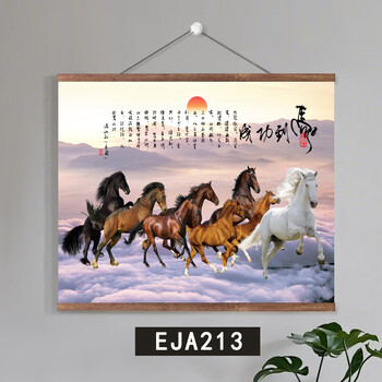 八骏图卷轴画型号规格- 京东