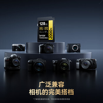 雷克沙（Lexar）128GB SD存储卡 U3 V90 8K视频摄像相机内存卡 读300MB/s 写260MB/s 高速读取录制（2000x）