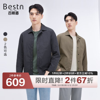 百斯盾100%锦纶夹克男2025春夏新款轻盈不易皱经典微肌理修身翻领外套 深棕色-KF1A1023242 L (50码/175/121-140斤)