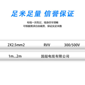 荣达国超电缆 铜芯100米RVV-2*1平方阻燃家装电源线国标2芯多股白护套软线 荣达国超电缆 铜芯100米RVV-2*1平方阻燃家装电源线国标2芯多股白护套软线