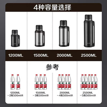苏泊尔保温壶大容量不锈钢热水瓶户外旅行便携运动保温杯儒雅黑2L