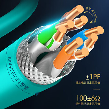 万级超七类网线双屏蔽【国标23AWG-0.62mm纯无氧铜芯】CAT7A类万兆25G工程家装高速网络一箱线100米绿