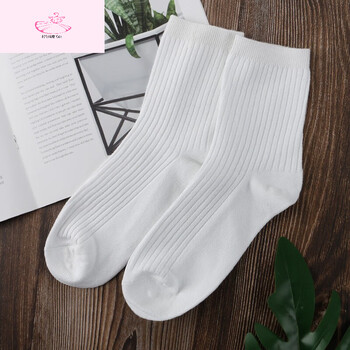 男士运动双针棉袜 时尚百搭棉中筒袜 运动潮男学生袜 白色 36-43