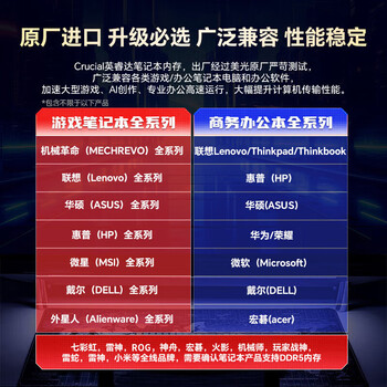 英睿达(crucial)48GB DDR5 5600 笔记本内存条 美光(原镁光)原厂颗粒 AI电脑配件 英睿达(crucial)48GB DDR5 5600 笔记本内存条 美光(原镁光)原厂颗粒 AI电脑配件
