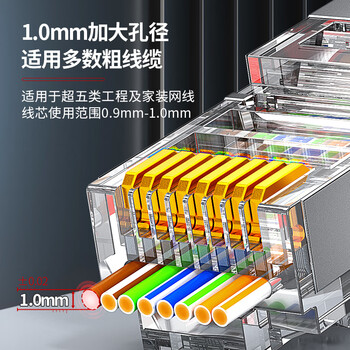 安普康（AMPCOM）超五类网线水晶头通孔穿孔式 RJ45屏蔽50μ纯铜镀金8P8C超5类百兆网线电脑连接头10个 AM179078