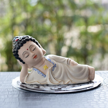 佛像汽车摆件创意香水座车内保平安个性车载高档中控仪饰品 米色卧佛