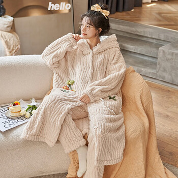 女士睡衣女冬季女款舒适柔软舒棉绒秋冬加厚法兰绒可爱休闲保暖家居服