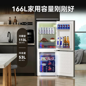 荣事达（Royalstar）166升小冰箱小型家用出租房办公室宿舍双开门两门双门二门电冰箱节能省电低音钛深灰色R166