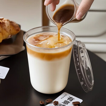 CLITON一次性奶茶杯咖啡杯透明带盖冷饮杯家用商用塑料杯500ml*50套