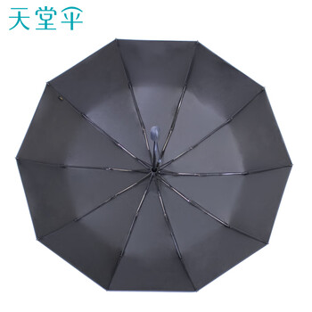 天堂伞 全自动晴雨伞三折 10骨加大号安全自开收防晒遮阳两用伞 曜石黑